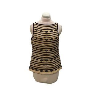 TRINA TURK Black Tan Silk Lace Sequin Tank Top Medium Glam Whimsigoth Fairy